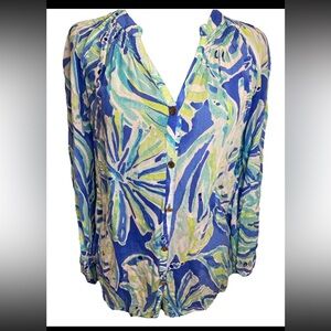 Lilly Pulitzer tropical ladies blouse size small Elsa Leaf watercolor pattern
